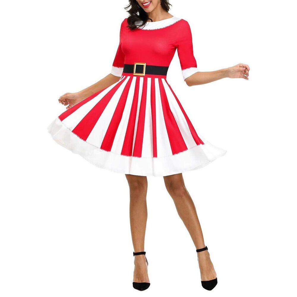 2675 Christmas Dresses 2025 Holiday Red Santa Claus Ugly Dress Casual Cute